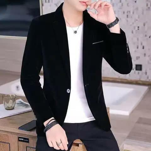 Black velvet blazer with white tee