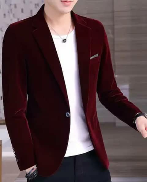 Burgundy velvet blazer with white tee