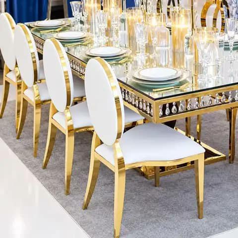 White and gold dining set with glass table