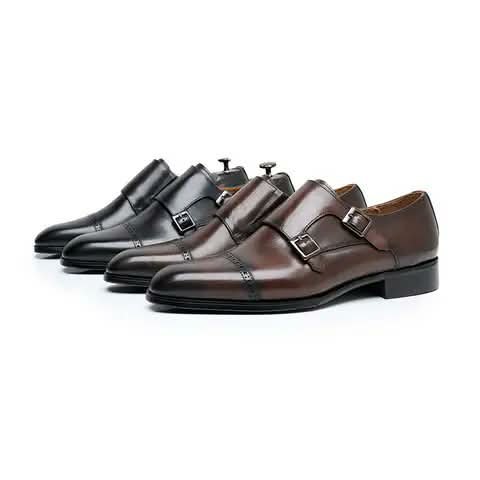 Double monk strap shoes in black and brown.