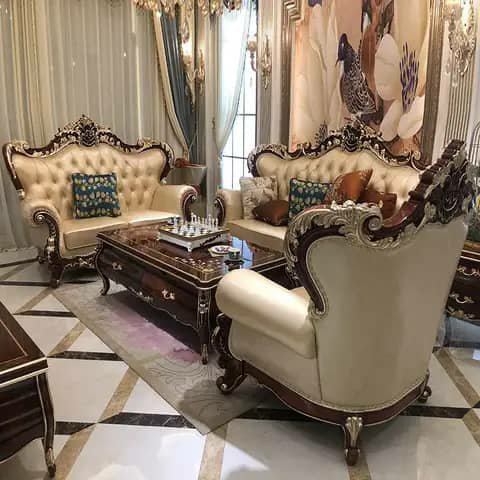 Ornate beige living room set