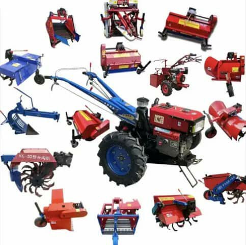 Power tiller with its set of attachments