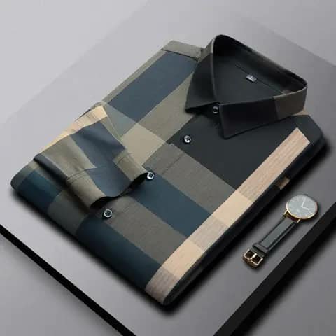 Folded checkered shirt with watch
