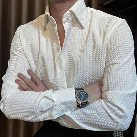 White textured shirt with watch