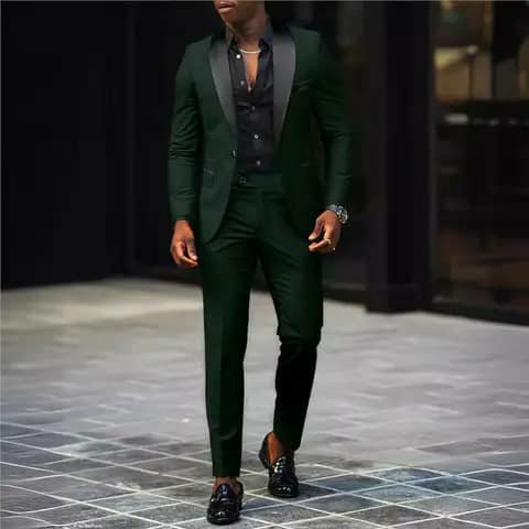 Dark green suit with black shirt