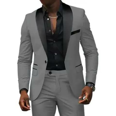 Grey suit with black shirt