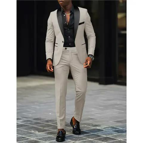 Ivory suit with black shirt